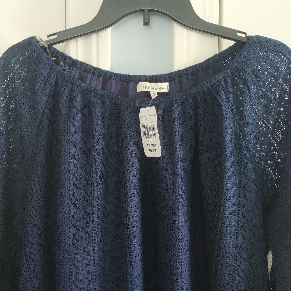 Indigo soul Crochet Tassel Navy Dress X Large - Picture 2 of 11